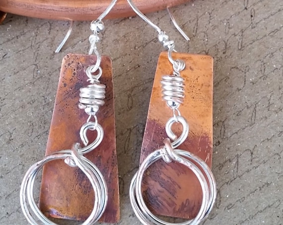 Handcrafted Contemporary Copper and Silver Earrings