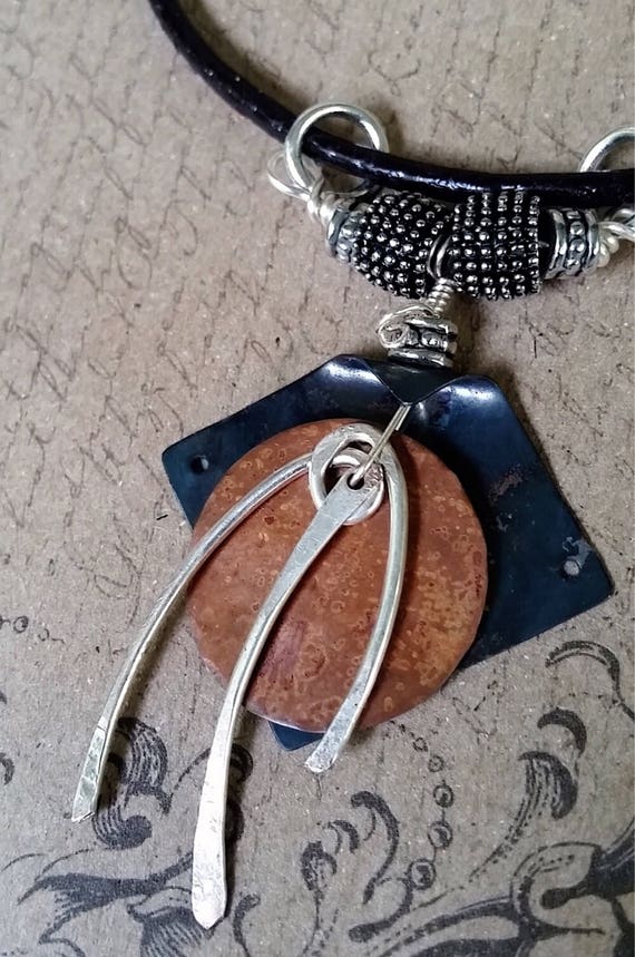 Unique Boho Choker with Copper and Silver Pendant