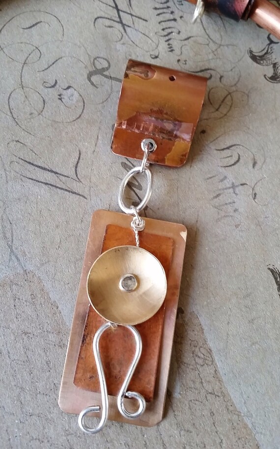Copper and Bronze Multilayered Geometric Slide/Pendant