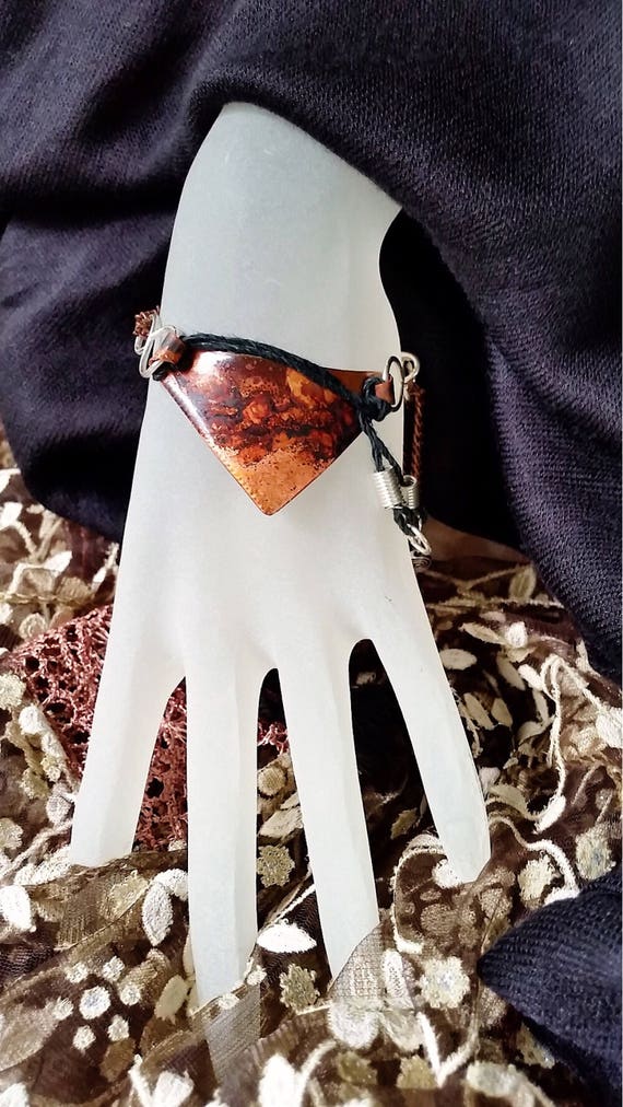 Mulit-strand Chain Bracelet With Copper + Silver Focal Element