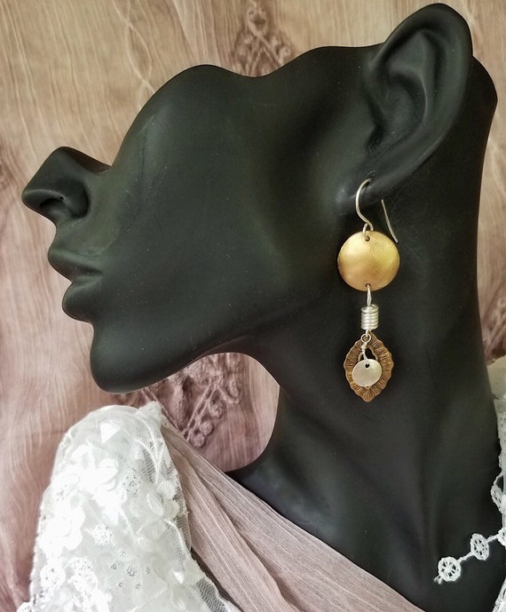 Bronze and Silver Boho/Nouveau Earrings, Elegant Eclectic Design, Hypoallergenic, Nickel Free, Vegan-Friendly, Copper Witch Designs