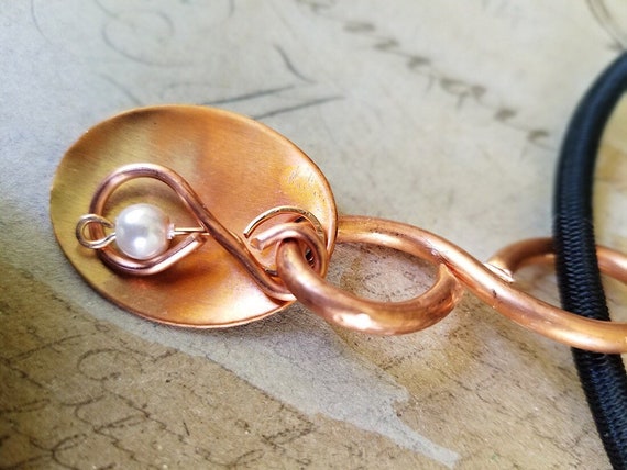 Uniquely Designed Spoon-Shaped Necklace With Glass Pearl and Wire Work, Hypoallergenic, Nickel Free, Vegan Friendly, Copper Witch Designs
