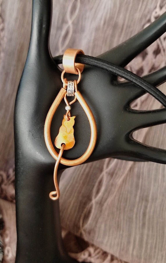 Hand Crafted Cat Lover's Necklace With Copper Cat in Oval Wreath of Copper Tubing, Vegan-Friendly, Hypoallergenic