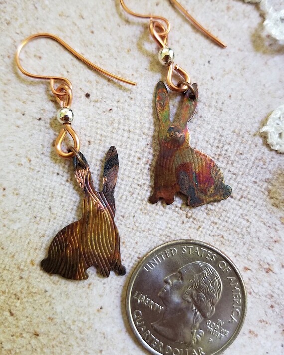 Hand Crafted Copper Rabbit Earrings for Bunny Lovers! Textured Antique Finish, Statement Jewelry for Rabbit Lovers, Hypoallergenic