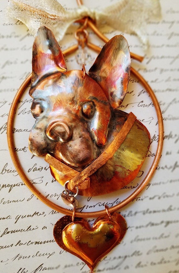 French Bull Dog Ornament/Memorial, Hand Forged