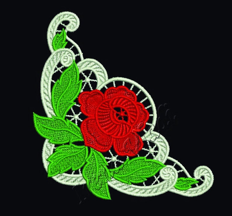 Lace Corner Rose Free Standing Lace Machine Embroidery Design Etsy