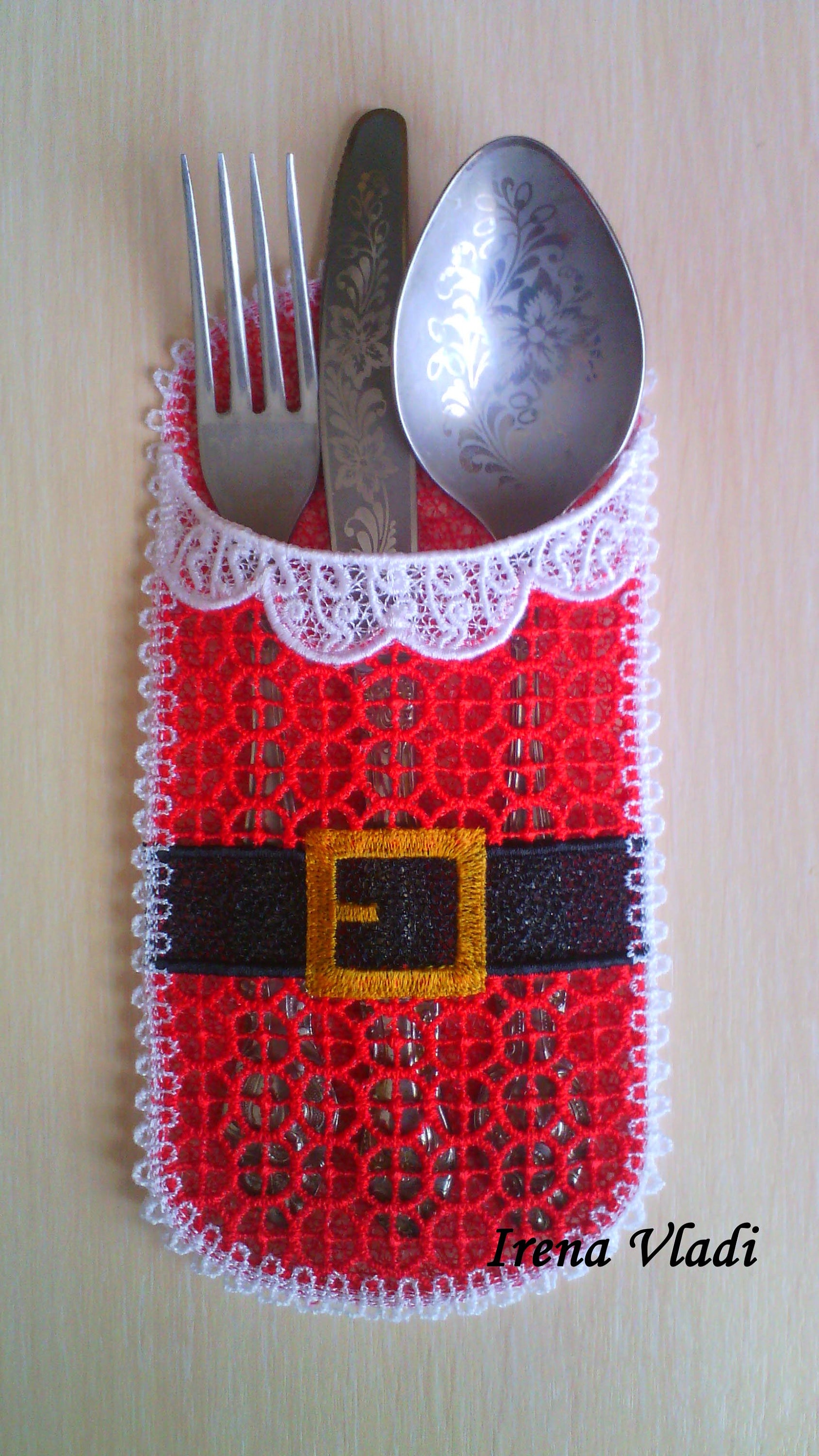 FSL Christmas Cutlery Holder Santa and Elf Free Standing Lace Etsy