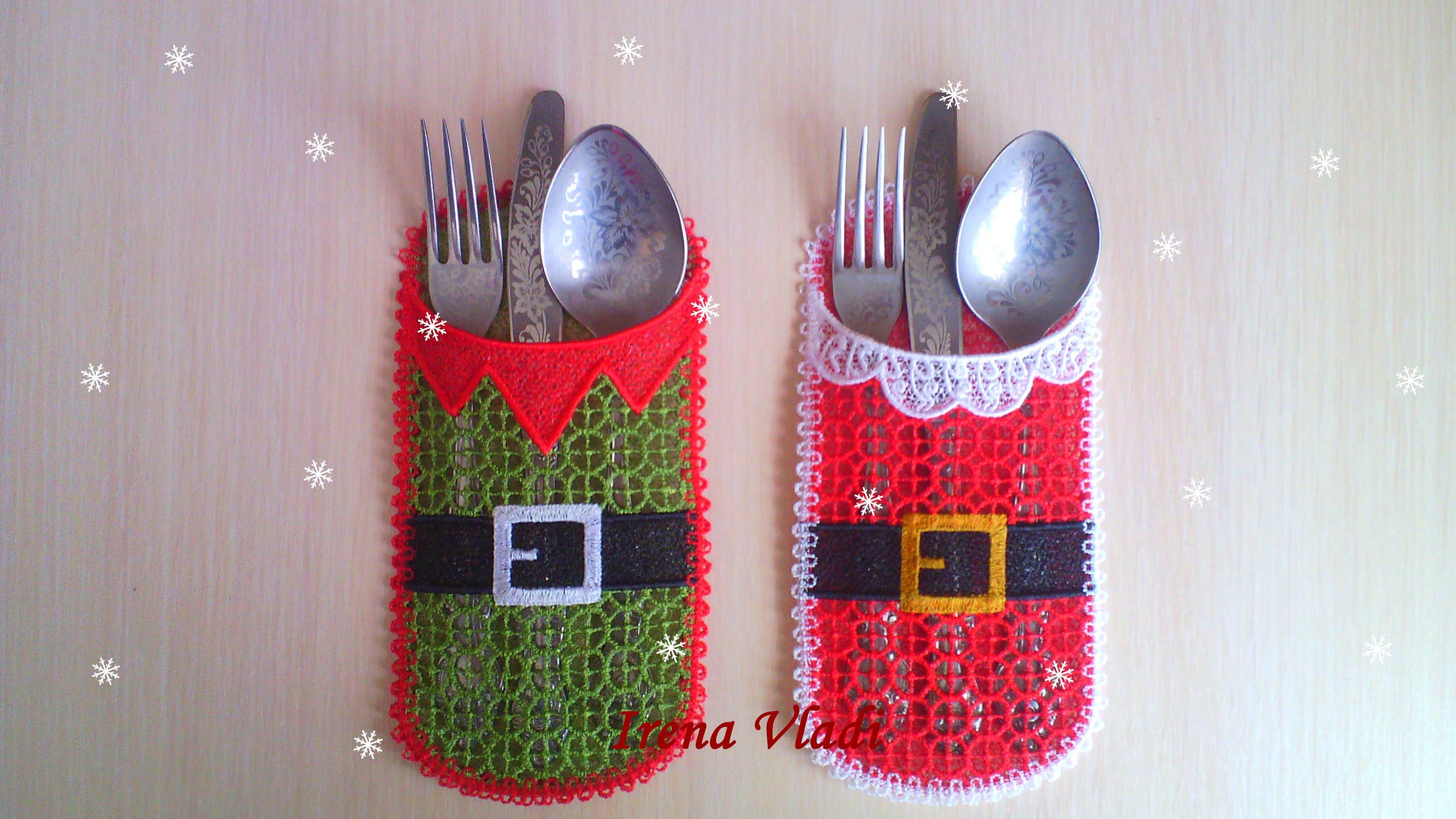 FSL Christmas Cutlery Holder Santa and Elf Free Standing Lace Etsy