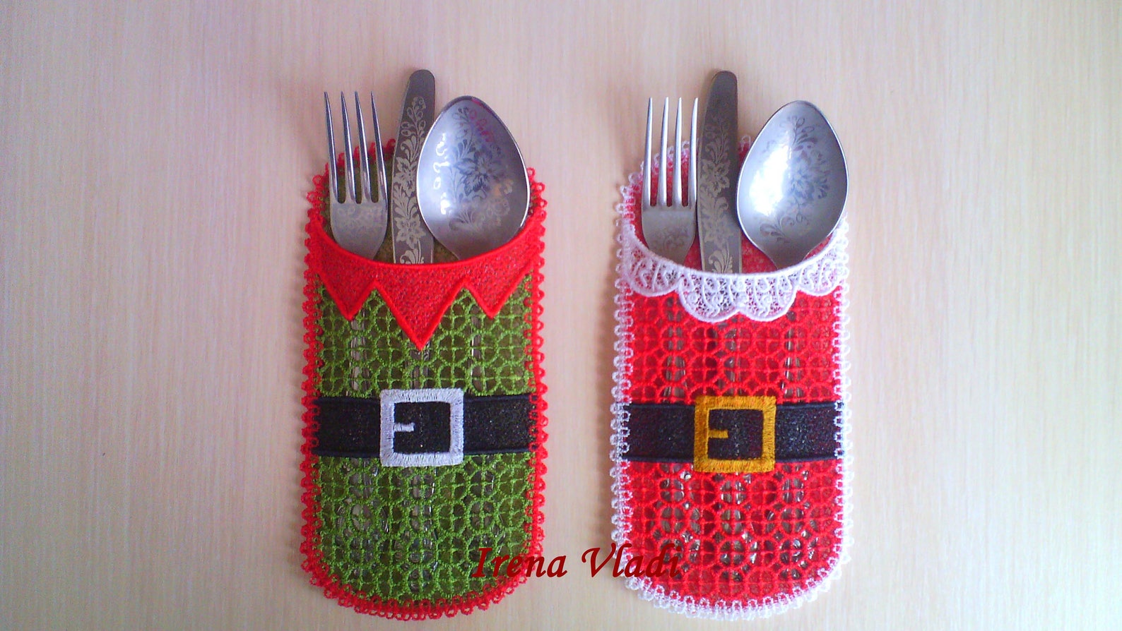 FSL Christmas Cutlery Holder Santa and Elf Free Standing Lace Etsy