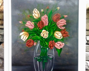 Oil on Canvas, Floral Art, Original Hand Paintings, Tulips