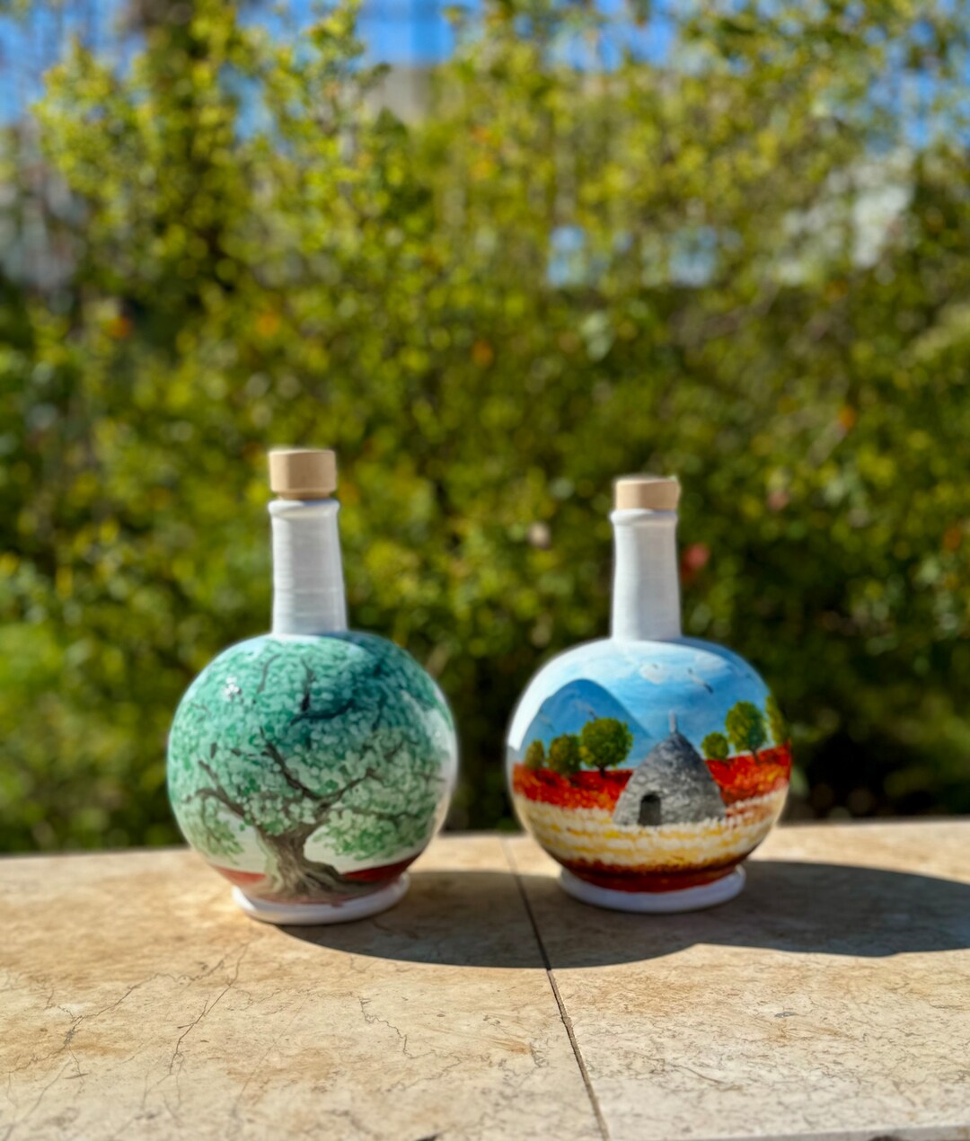 Puglia Terracotta Cruet, Oil Bottles, Oil Cruet, Cruet With Paintings