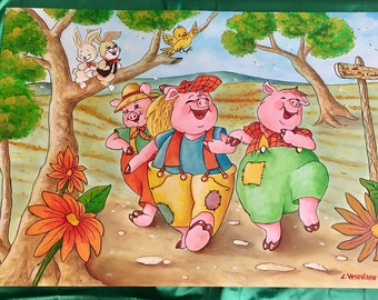 Fairytale Art Posters for Kids, Hand Painted Watercolor for Bedroom and Nursery, Children's Wall Decorations, Playroom