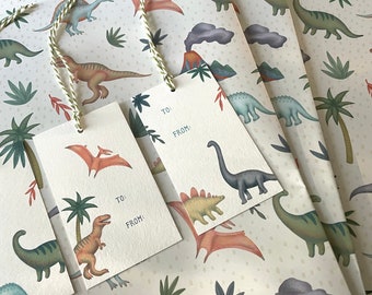 3-Pack - Papier Cadeau Dinosaure - avec étiquettes cadeaux - Anniversaire - T-Rex - stégosaure - tricératops - bébé - enfants - emballage