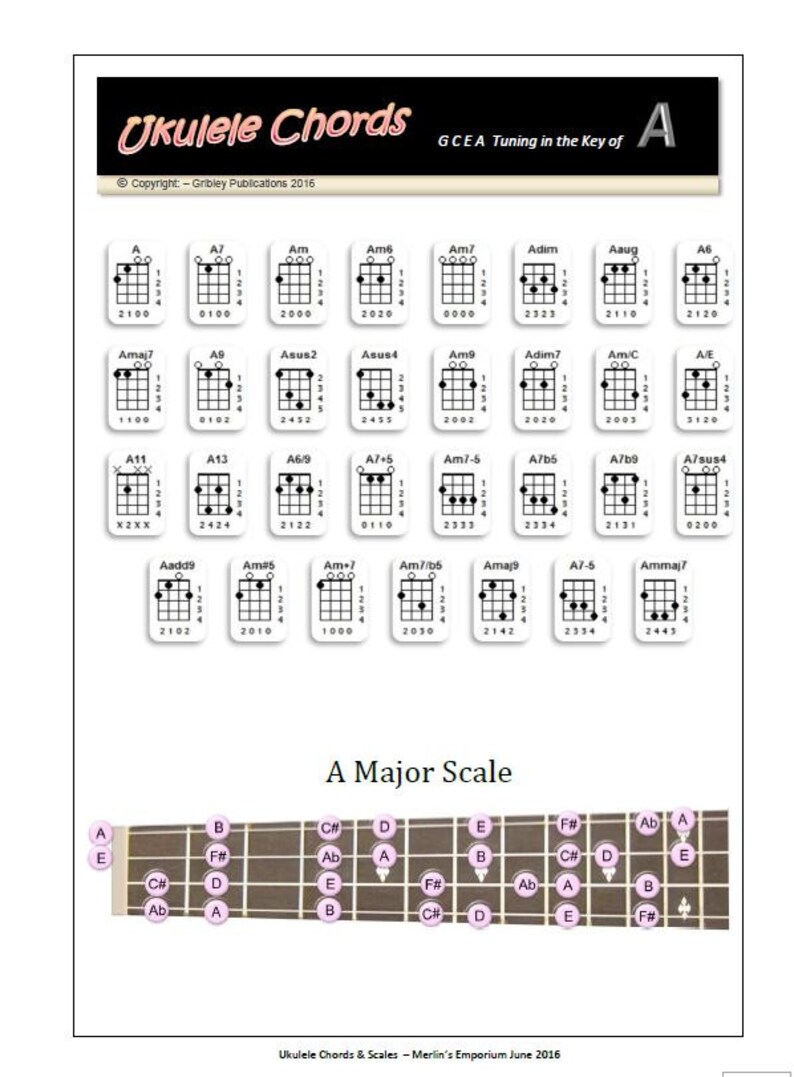 Ukulele Chords and Scale Book 16page PDF Etsy