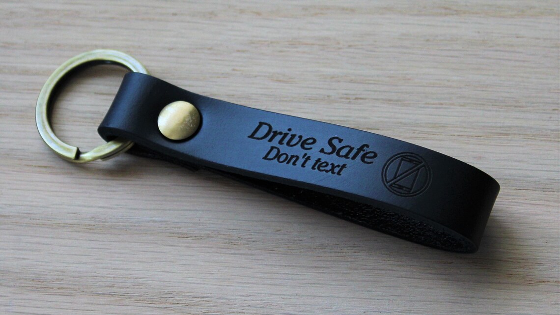 Drive Safe Personalized Leather Keychain. Messages Names. Etsy