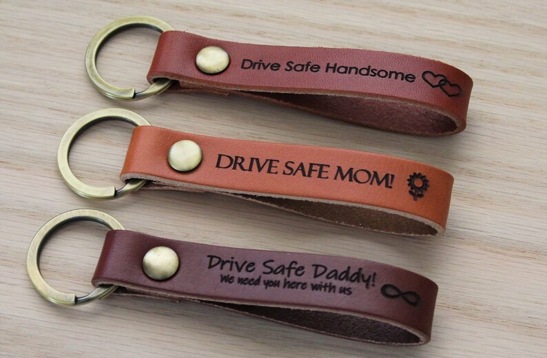 Drive Safe Personalized Leather Keychain. Messages Names. Etsy