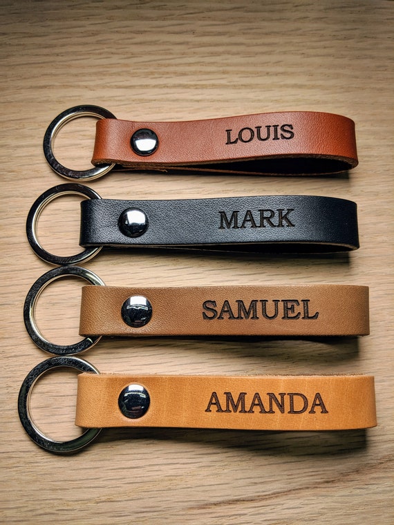 Leather Keyring Birthday Name Optional Engraving Seb