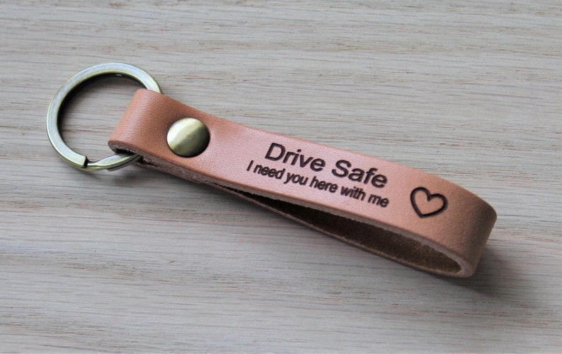 Drive Safe Personalized Leather Keychain. Messages Names. Etsy
