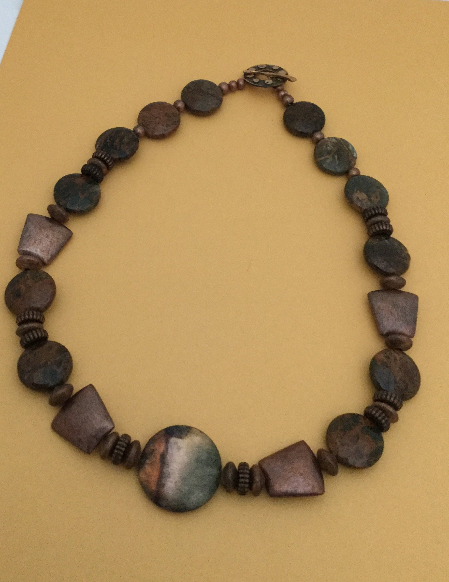 Green Opal Gemstone Necklace accented by Copper Trapazoid Shapes and