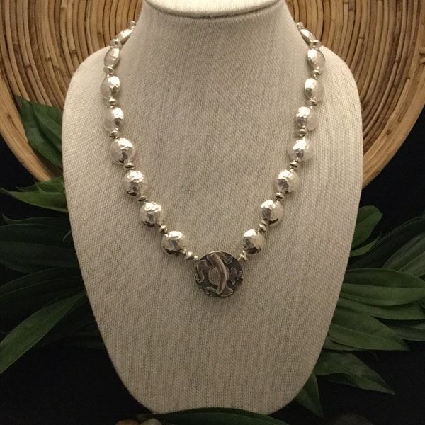Handmade Sterling Silver Coin Necklace, Saki Clasp