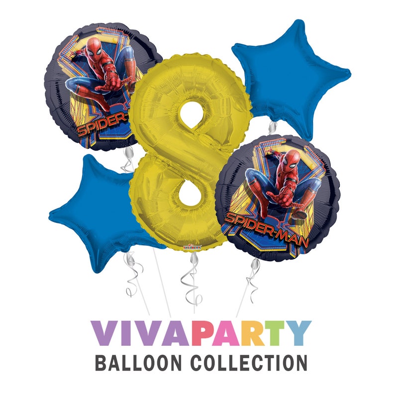 Spider-Man Birthday Party Supplies Balloon Bouquet Select from Age 1 to 9 Viva Party Balloon Collection
