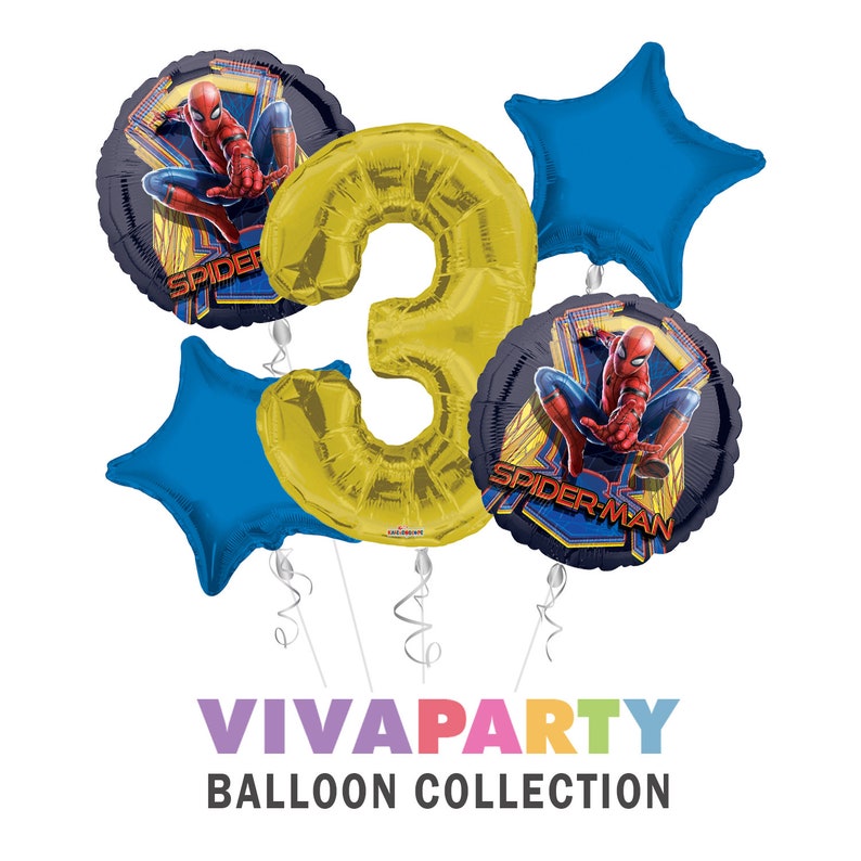 Spider-Man Birthday Party Supplies Balloon Bouquet Select from Age 1 to 9 Viva Party Balloon Collection