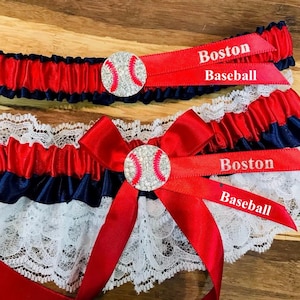Boston garter set.  Sports garters.  Boston baseball garters.