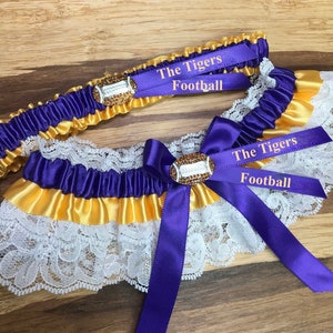 Tigers football garters.  Football wedding garter set.  Sports garters.