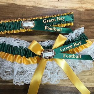 Green Bay football garter set,  Sports garter set/Team garter set/Custom sports garters.