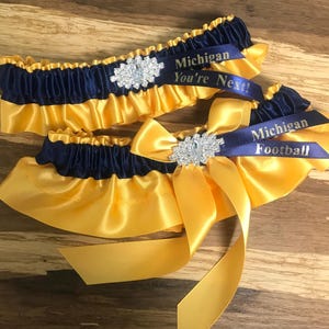 Michigan wedding garters. Football sports garters. Sports garters.