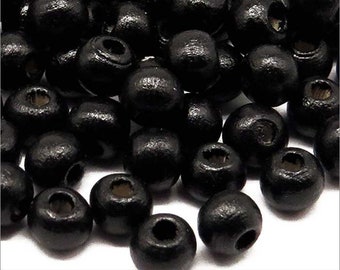 Perles Rondes en Bois 6mm Noir quantité au choix 100, 500, 1000