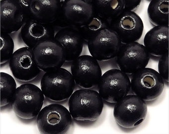 Perles Rondes en Bois 8mm Noir quantité au choix 100, 500, 1000 pcs