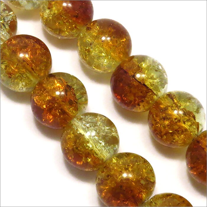 Set of 20 Round Beads Cracked Glass 12mm BicolorEd Transparent Topaz