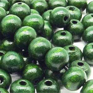Perles Rondes en Bois 10mm Vert foncé pour Création de Bijoux, Lot de 40 pcs image 1