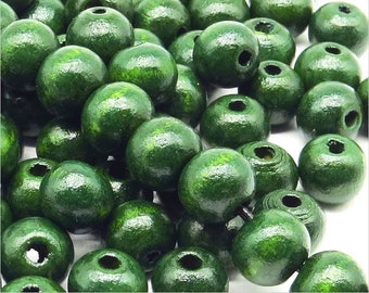 Perles Rondes en Bois 10mm Vert foncé pour Création de Bijoux, Lot de 40 pcs