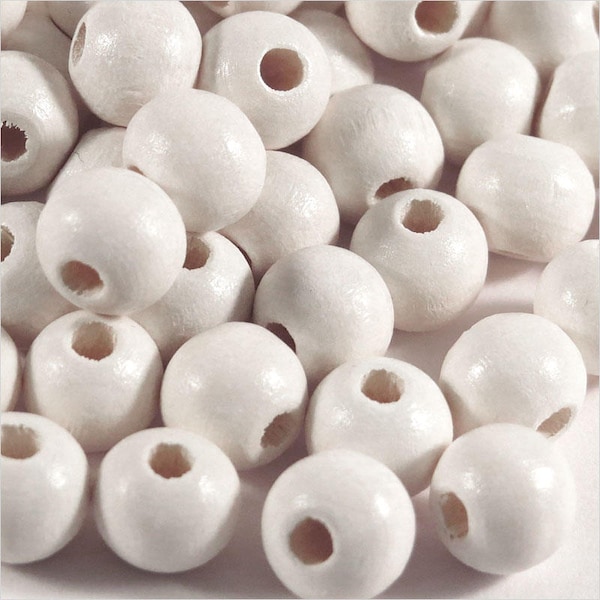 Perles Rondes en Bois 8mm Blanc Naturel quantité au choix 100, 500, 1000 pcs