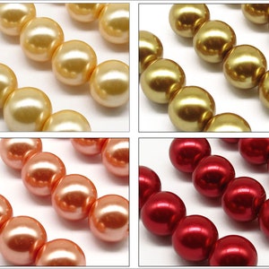 Lot de 10 Perles 12mm Rondes Nacrées en Verre couleur au Choix Jaune Doré Orange Rouge image 1