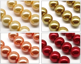 Set di 10 perle 12mm Giri perlato in colore vetro tra cui scegliere - Giallo - Oro - Arancione - Rosso