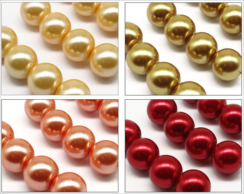 Lot de 10 Perles 12mm Rondes Nacrées en Verre couleur au Choix Jaune Doré Orange Rouge image 1