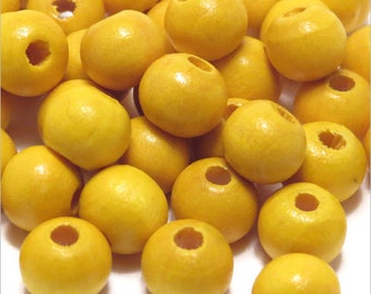 Perles Rondes en Bois 8mm Jaune quantité au choix 100, 500, 1000 pcs