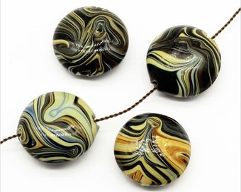 Lot de 4 Perles Artisanales en Porcelaine, Style Murano, Galets 19x10mm, pour Création de Bijoux Elégants et Uniques