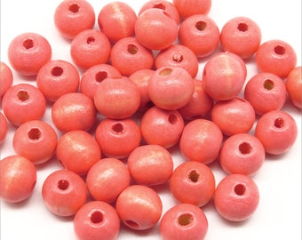 Perles Rondes en Bois 8mm Rose Corail quantité au choix 100, 500, 1000