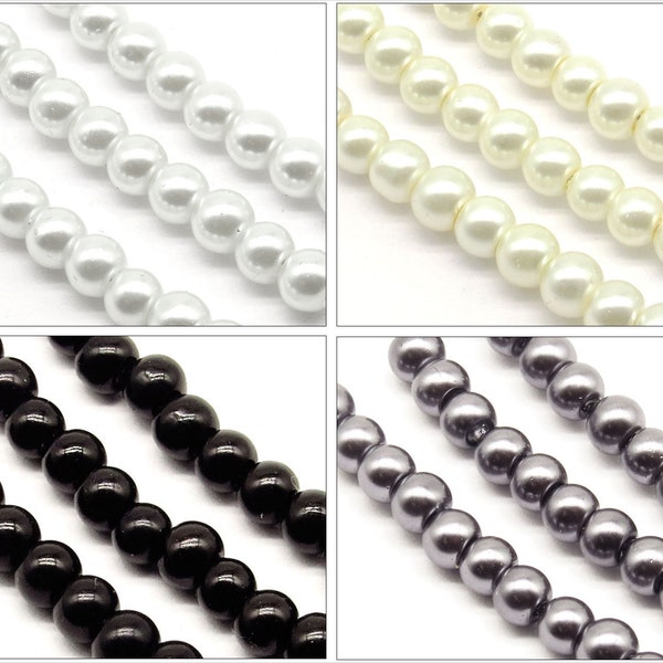 Lot de  100 Perles Rondes Nacrées en Verre 4mm couleur au Choix, Blanc - Noir - Anthracite - Ivoire