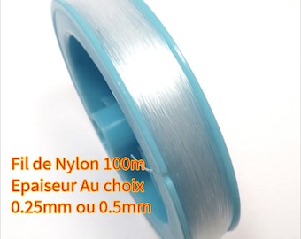 Cordon de Nylon Fil de Pêche Transparent, Bobine de 100m, Epaisseur au choix 0.25mm ou 0.5mm