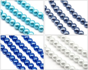 Lot de 100 Perles Rondes Nacrées 4mm Couleur au Choix, Bleu - Bleu Turquoise - Bleu Bleuet - Blanc