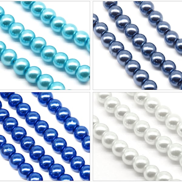 Lot de 100 Perles Rondes Nacrées 4mm Couleur au Choix, Bleu - Bleu Turquoise - Bleu Bleuet - Blanc