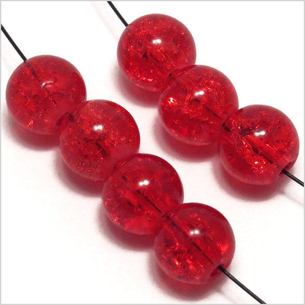 Lot de 30 Perles Rondes Craquelées en Verre 8mm Rouge pour Création de Bijoux