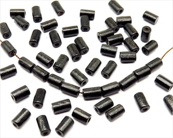 Lot de 100 Perles Tube en Bois 8x5mm Noir, trous 1,5mm pour Création de Bijoux