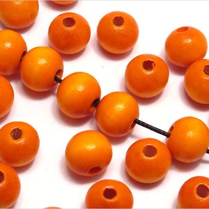 Round Wooden Pearls 10mm Orange for Jewelry Creation, Set of 40 pcs