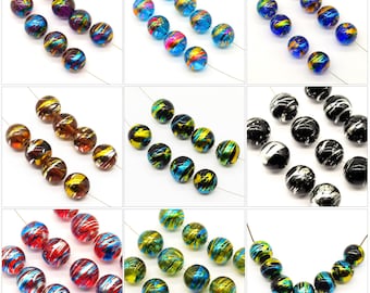 Perles en Verre Originales, avec des effets et motifs en surface de style Cosmique, Pour Création de Bijoux, 12mm